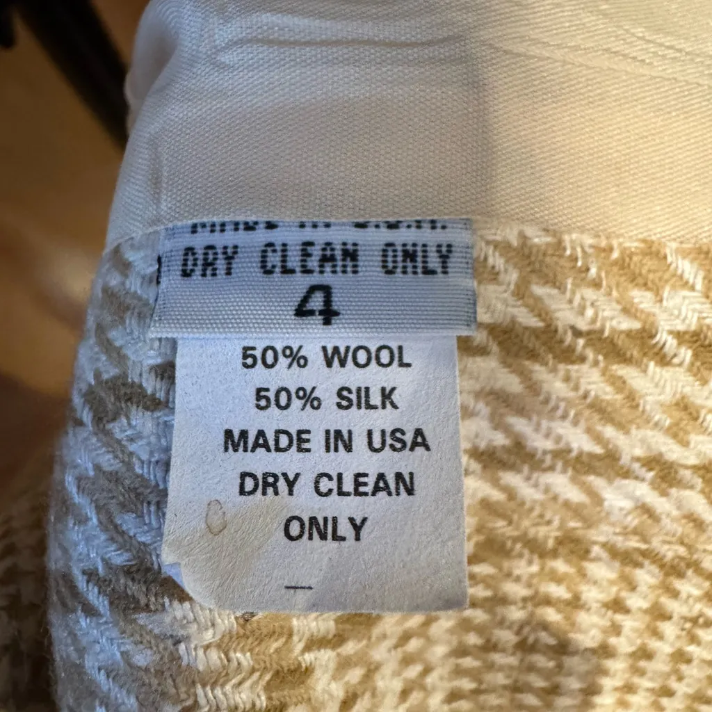 TALBOTS Plaid Wool Silk Blend Jacket Blazer Cream White Brown Size 4 - Image 5