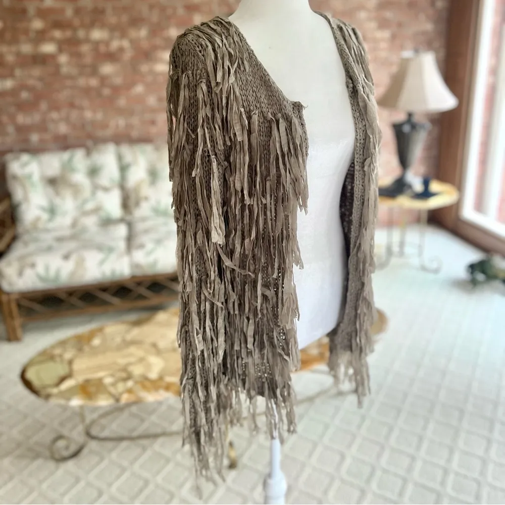 Elan Cardigan Shaggy Fringe Women’s S Knit Open Draped S Boho Chic Ribbon - Image 14