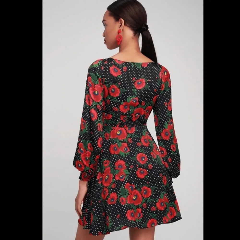 FREE PEOPLE Morning Light Retro Floral Printed Long Sleeve Mini Dress Size 0 - Image 2