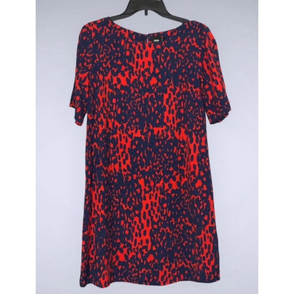 ASOS Red & Blue Abstract Print Boat Neck Short Sleeve Shift Casual Work Dress 10 - Image 6
