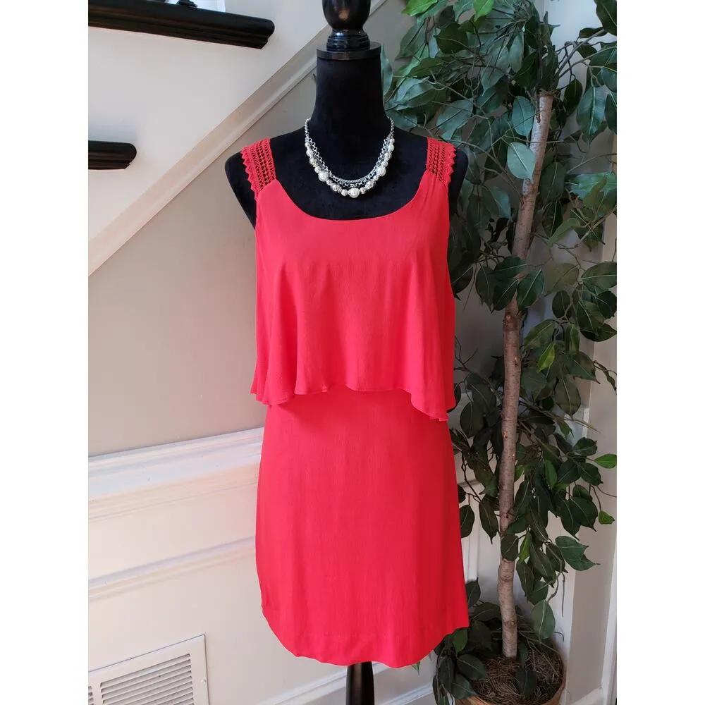 Maeve Shift Dress Womens 4 Pink Lined Lace Straps Tiered Anthropologie Back Zip - Image 2