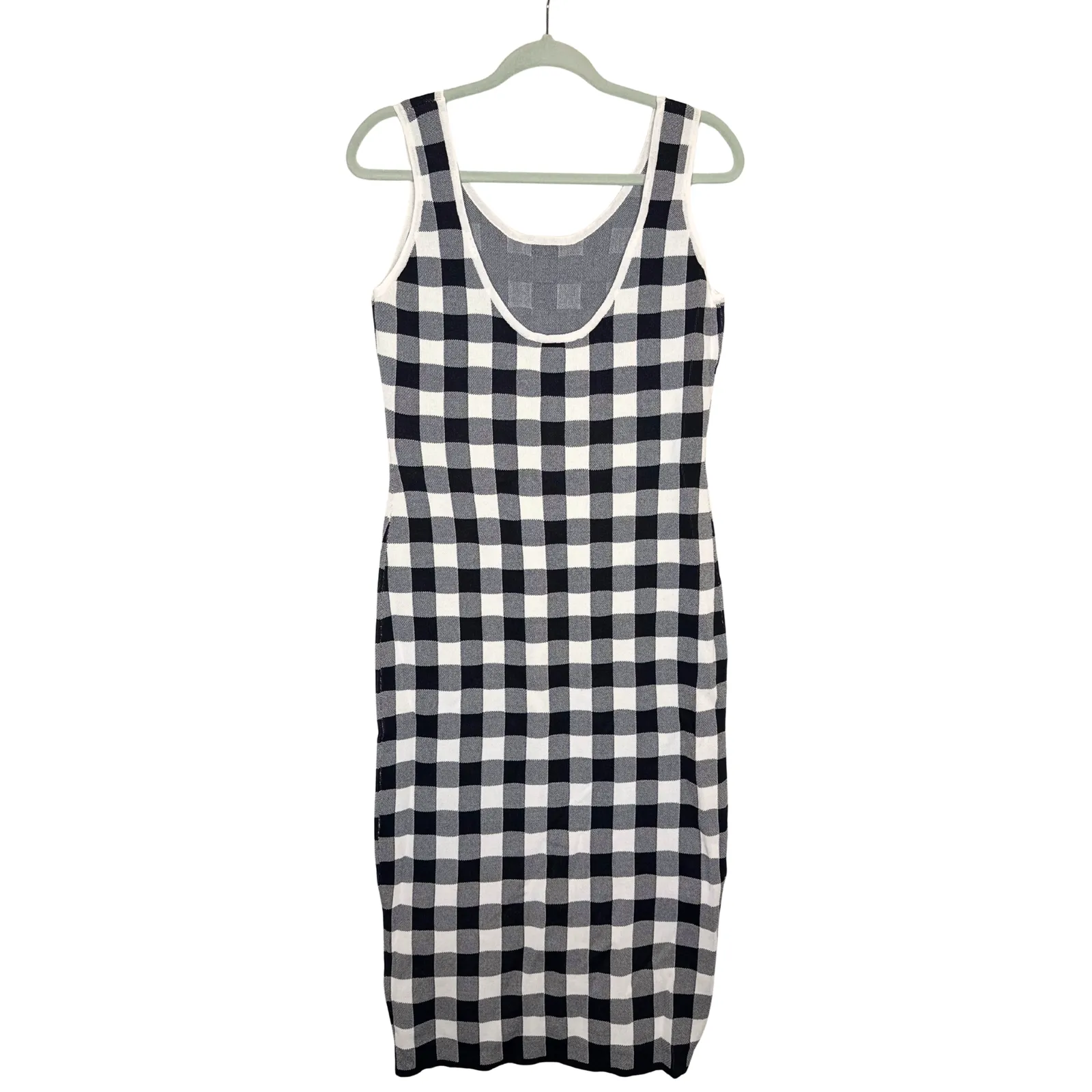 Endless Rose Sleeveless Gingham Knit Midi Dress Size Medium Black White Check - Image 7