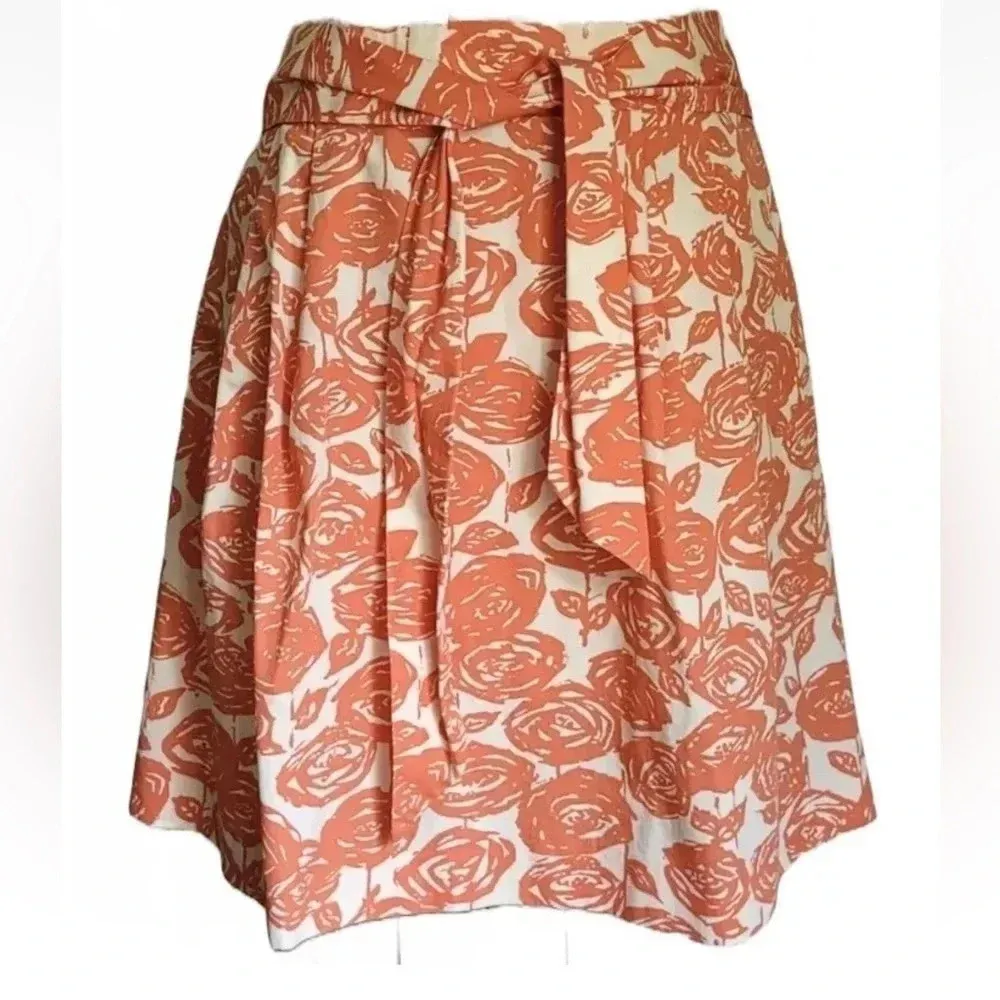J. Crew A Line Skirt Orange Rosita Rose Garden Floral Pleated Bow Pocket Size 6 - Image 5