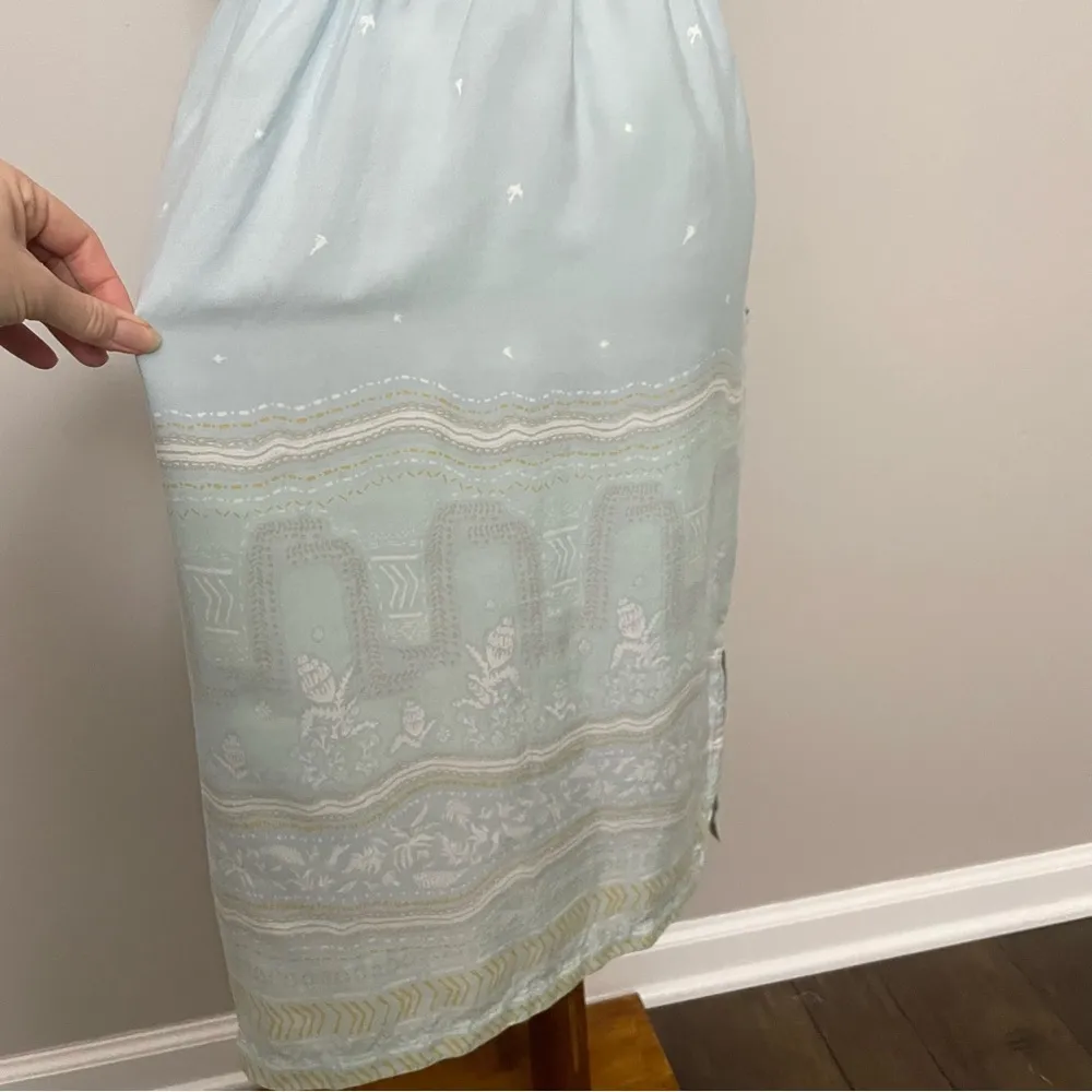 Patagonia Dress Halter Sweetheart Neckline Birds Botanical Geometric Baby Blue - Image 11