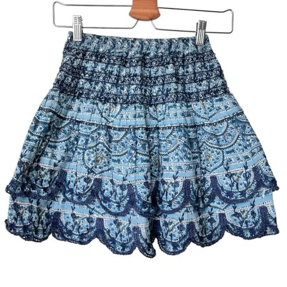 SEA New York Bella Smocked Printed Ruffled‎ Mini Skirt Blue Orchid Size 6 - Image 2