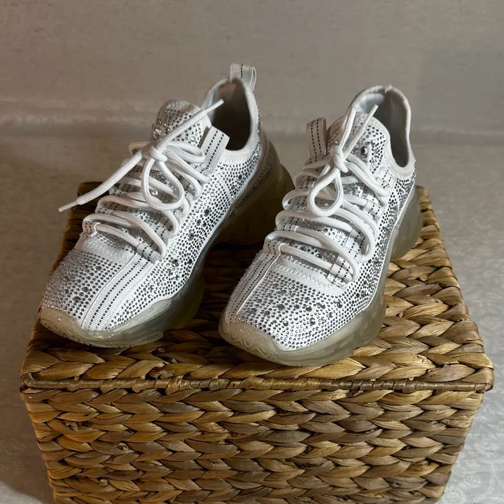 Steve Madden Maxima White Rhinestone Chunky Sneakers Size 5M - Image 6