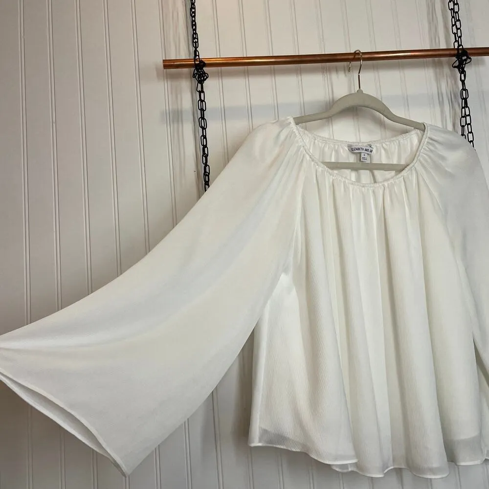 NWOT Elizabeth and James White Flowy Billowy Sleeve Pleated Blouse Size S - Image 2