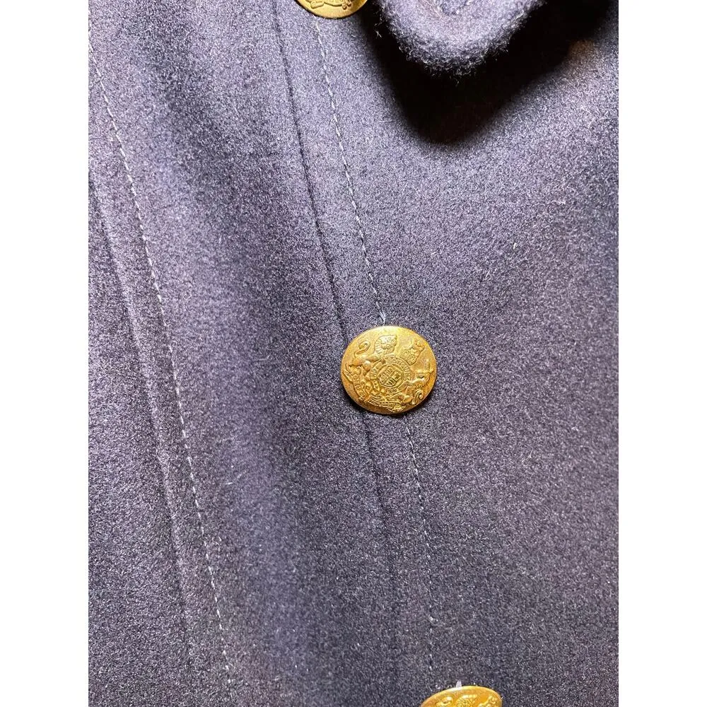 J. Crew Women 0 Navy Blue Preppy Large Gold Button Wool Pea Coat Classic Vintage - Image 9