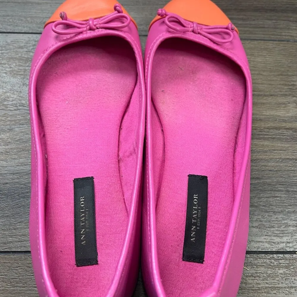 Ann Taylor Colorblock Ballet Flats Women's 6.5  Leather OE Perfect Hibiscus Pink - Image 10