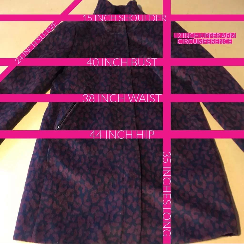 LOFT NAVY BLUE AND MAROON LEOPARD PRINT WOOL BLEND COAT (M) - Image 13