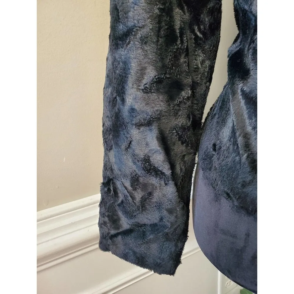 Monika Turtle Studio Black Faux Fur Long Sleeve Casual Front Zip Jacket Large - Image 10