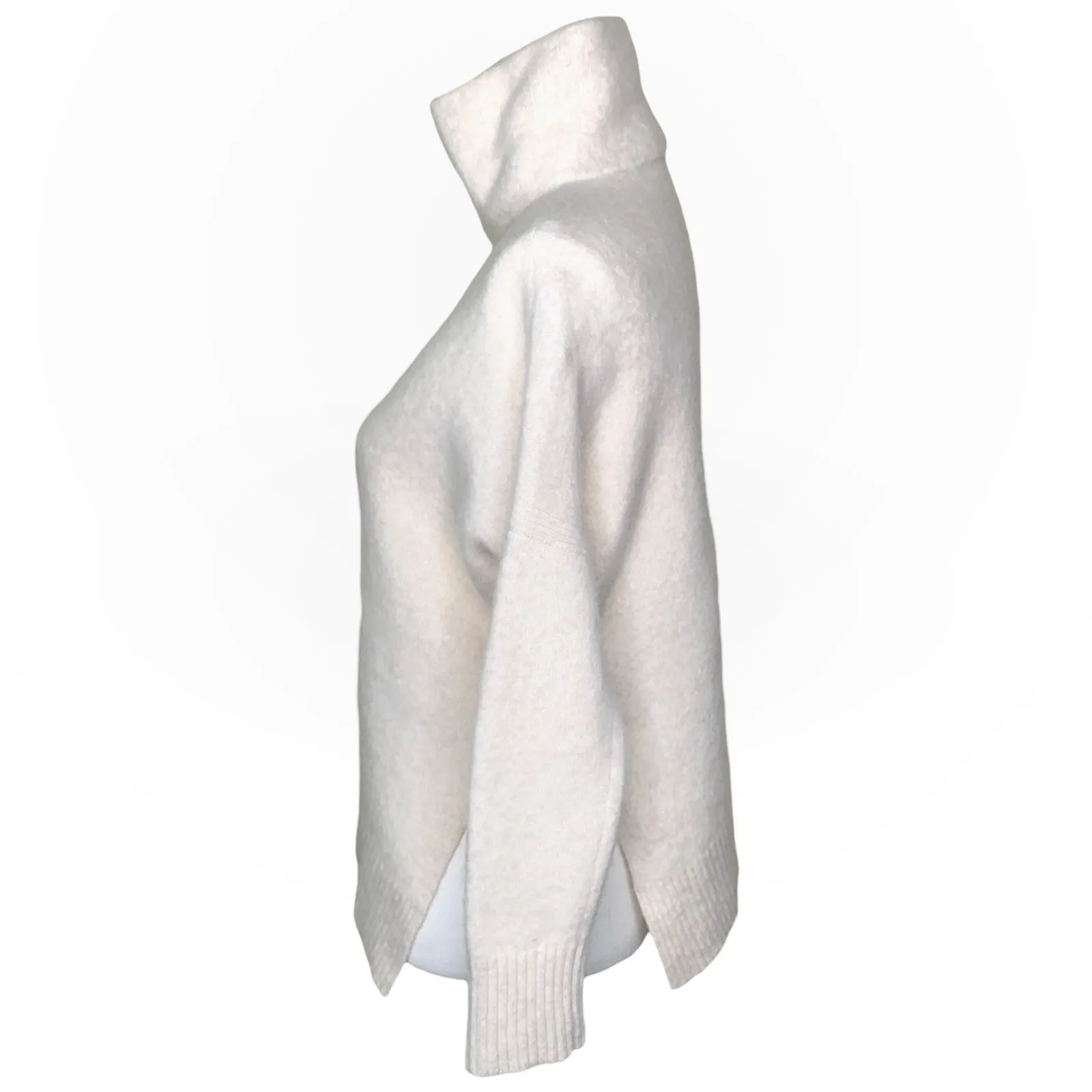 ALLSAINTS Ivory White Cream Lock Roll Neck Asymmetric Wool Turtleneck Sweater - Image 9