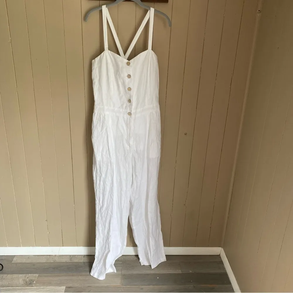 NWT Faherty 100% Linen Ozzy Jumpsuit in Oyster, Size Large - Image 5