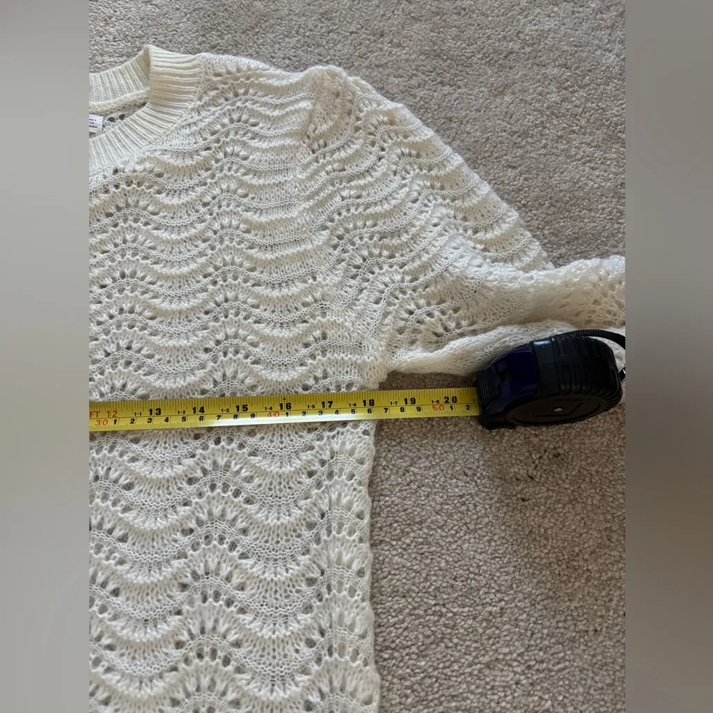 Mango MNG  Wool-Blend Cream Open-Knit Sweater - Image 7