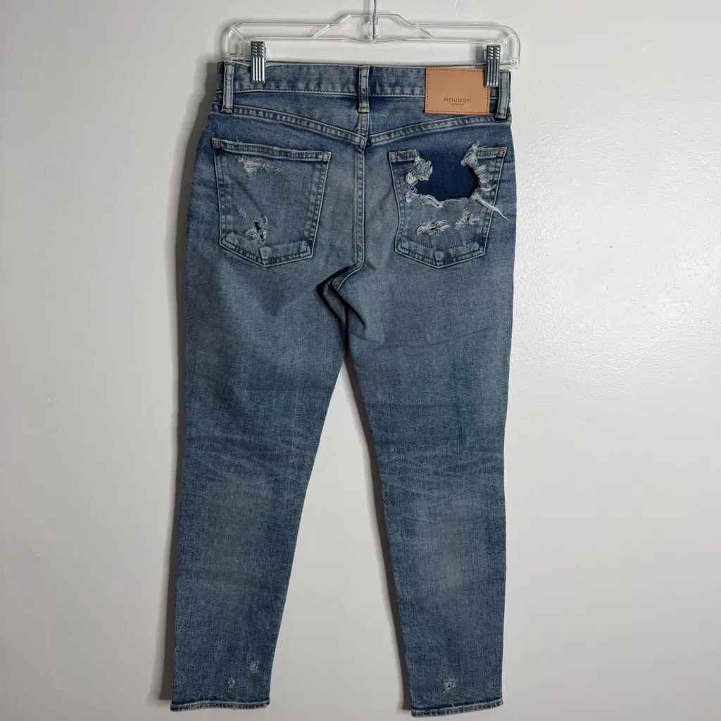 NWT Moussy Vintage Billings Skinny Distressed Denim Jeans Blue 26 Designer - Image 4