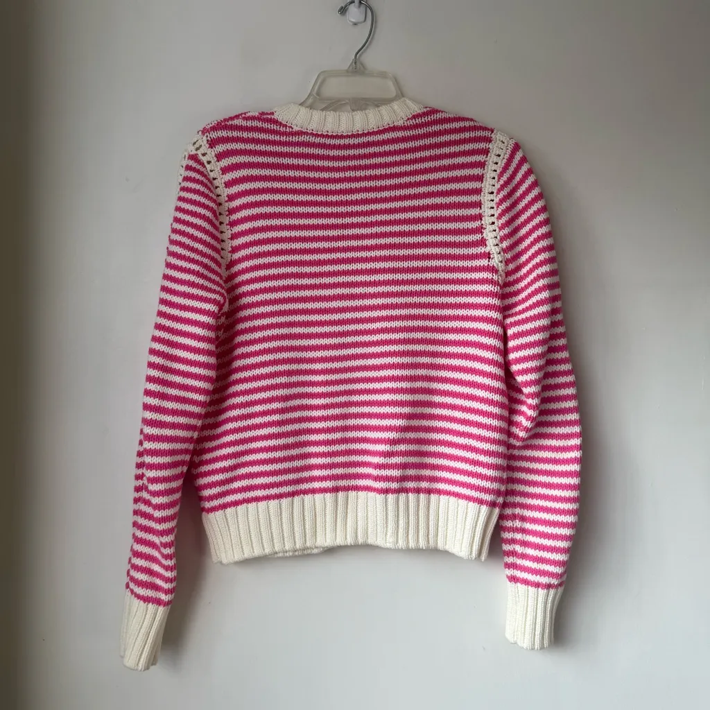 Michael Stars Adaline Pink & White Striped Cardigan Sweater S - Image 8