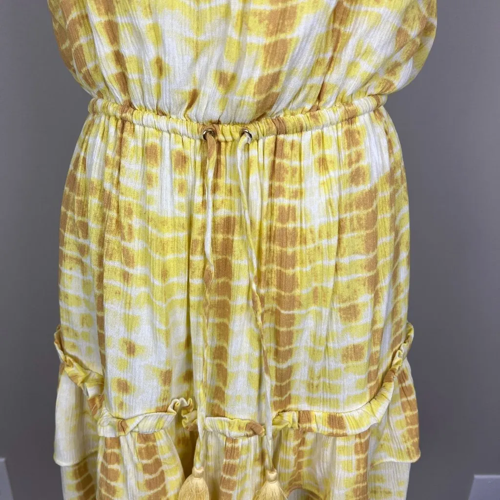 Revolve Majorelle Baker Mini Dress Medium‎ Yellow Tie Dye Halter Tiered Ruffle M - Image 11