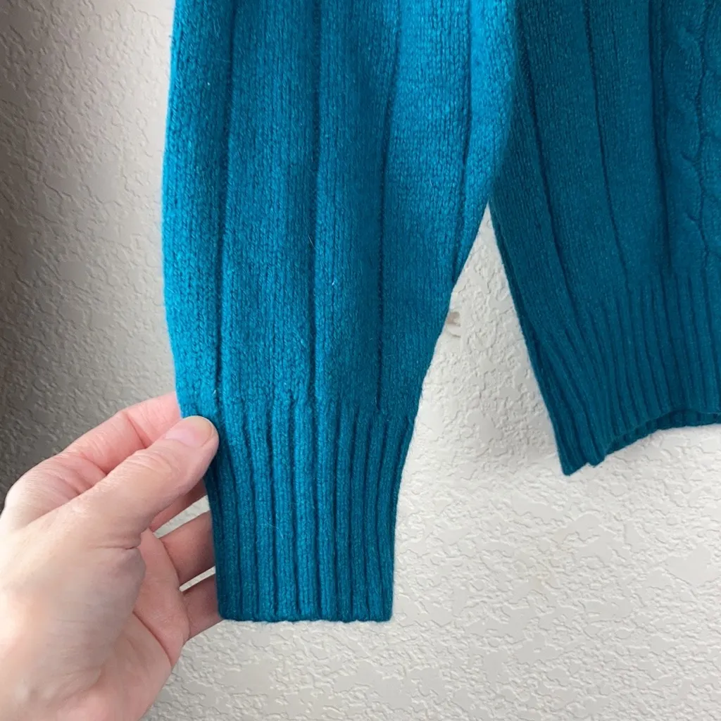 Crystal Sportswear Teal Cable Knit Long Sleeve Silk/Angora Blend Sweater #GSWB Green Size M - Image 4