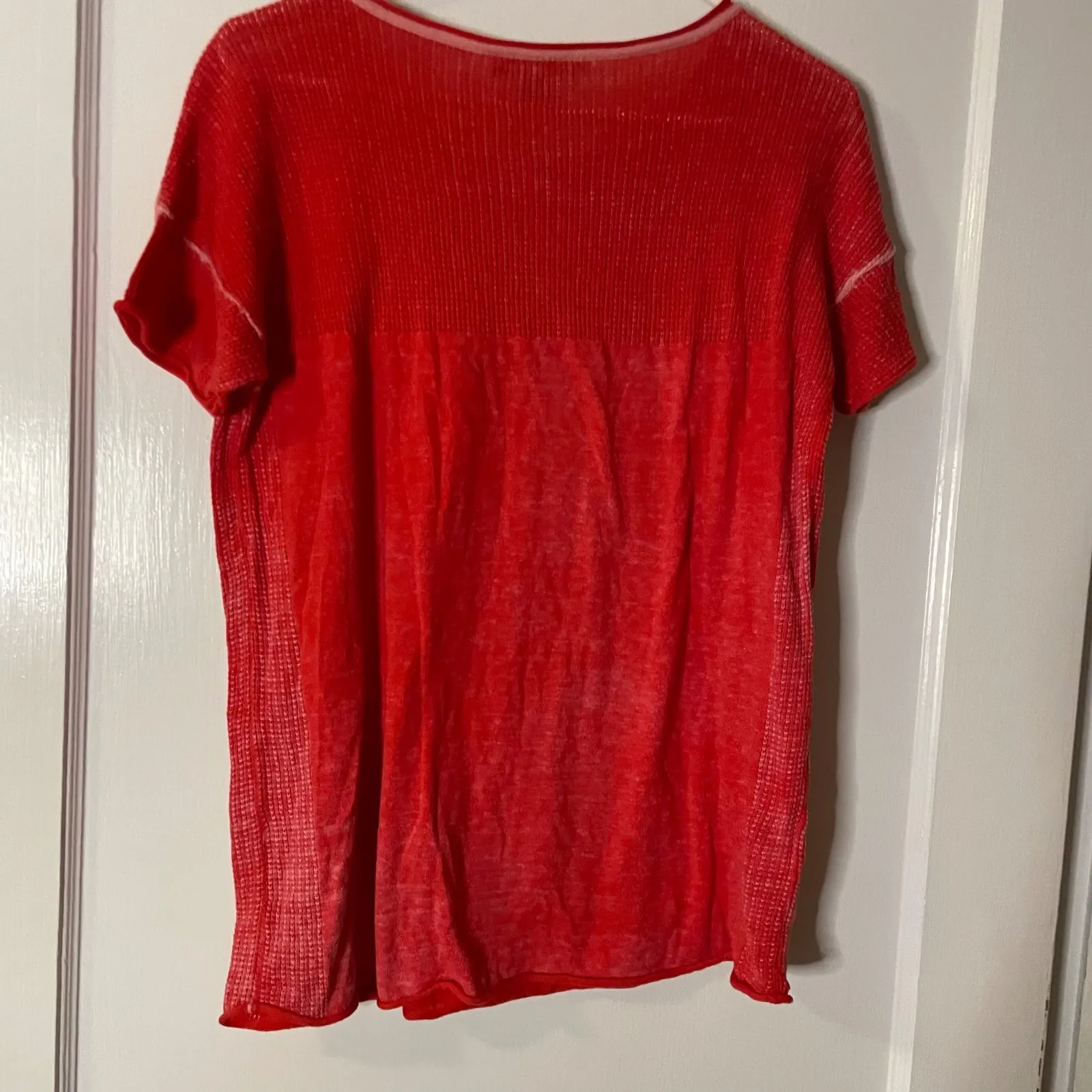 Tommy Bahama‎ Red Cotton Knit Textured Top Short Sleeve Small Petite S/P - Image 4