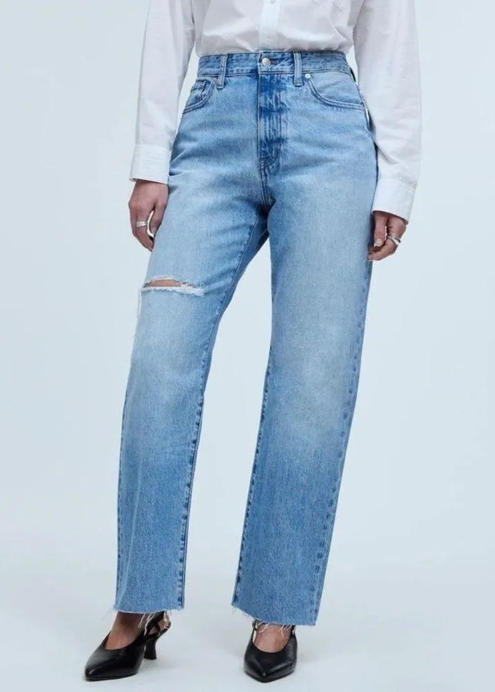MADEWELL The Curvy '90s Straight Full Length Distressed High Rise Jeans 29P - Image 4