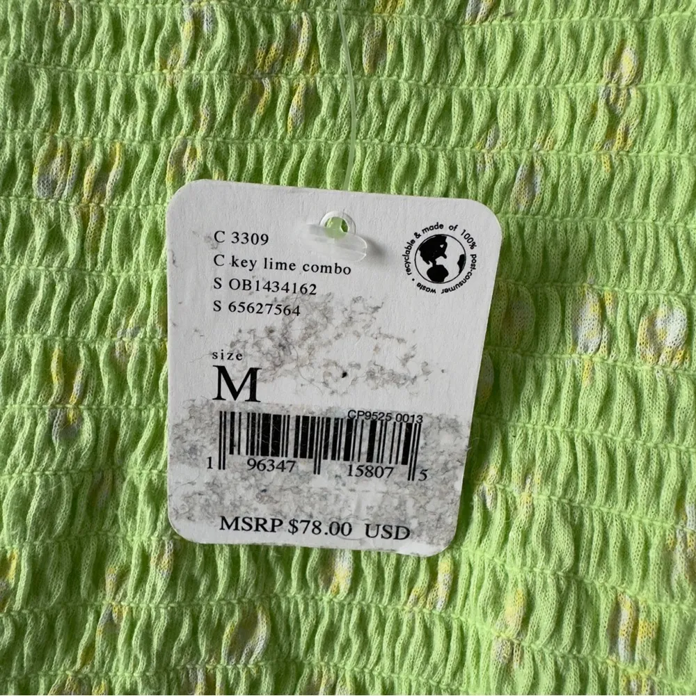 Free People Marigold Top in Key Lime Combo Smocked half Sleeve Cropped top green - Image 8