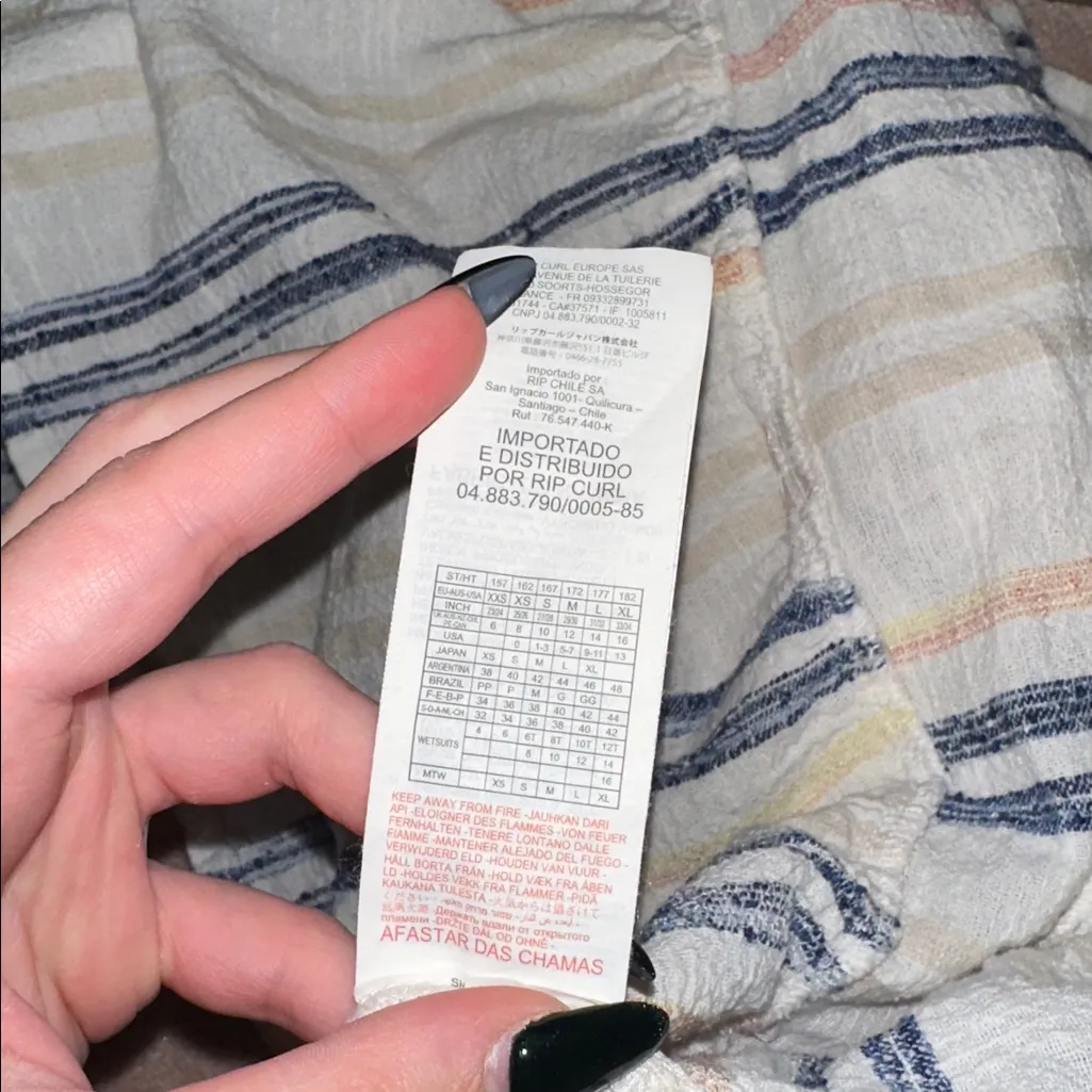 Rip Curl Women’s Midi Dress Small White Blue Stripe Sleeveless Tiered Smocked - Image 9