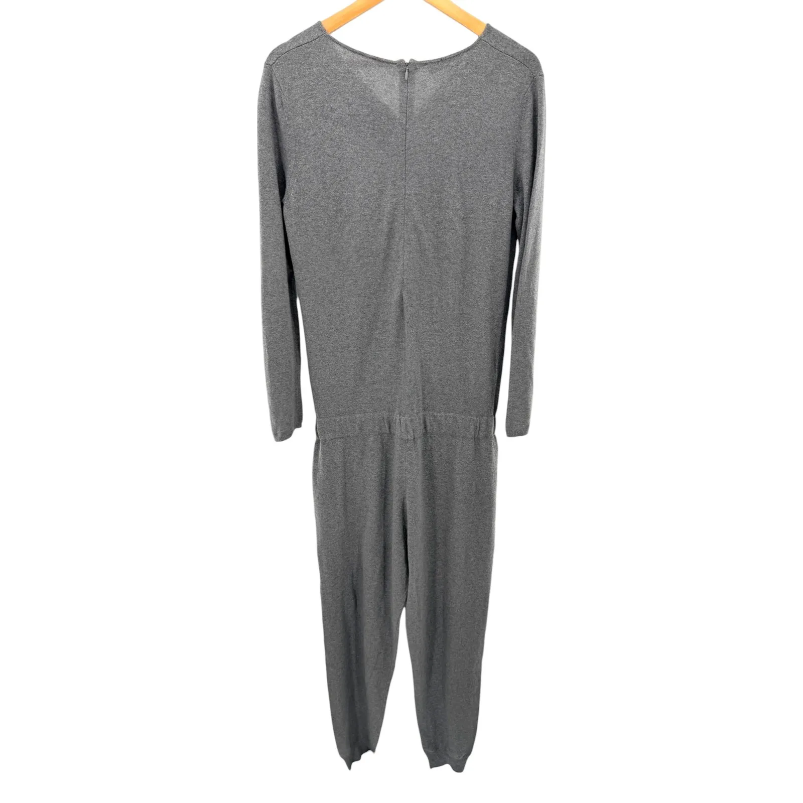 Stefanel Italian Yarn Gray Wool Cashmere Knit Jumpsuit XS Twist Neck Lounge Chic - Image 8