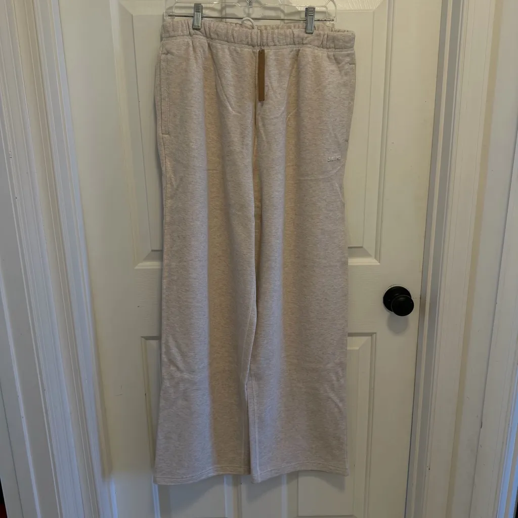 SKIMS Classic Cotton Fleece Straight Leg Pants Oatmeal Heather Size Medium - Image 2
