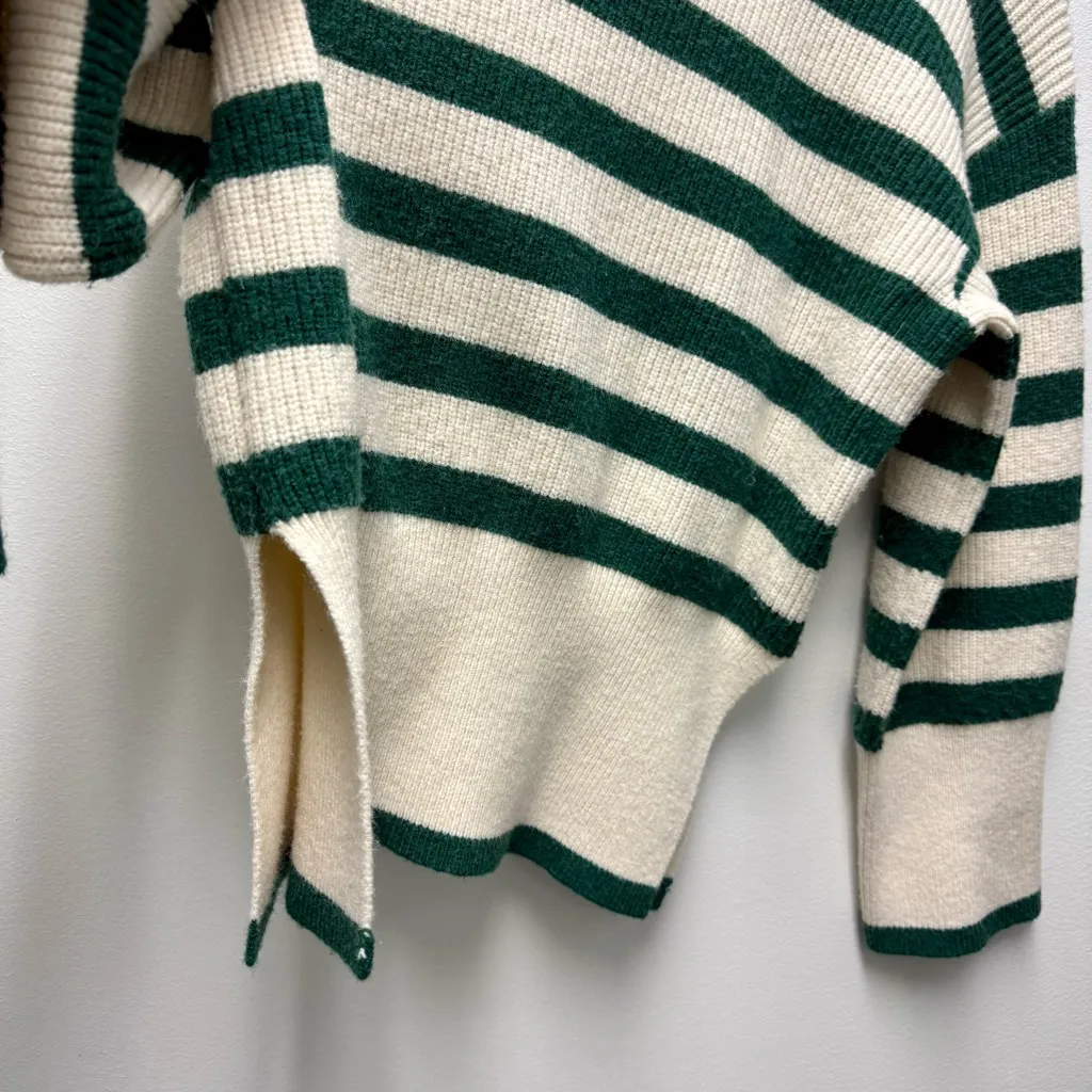 Anthropologie Flat White Striped Turtleneck Sweater, Green & White | Size XS - Image 4