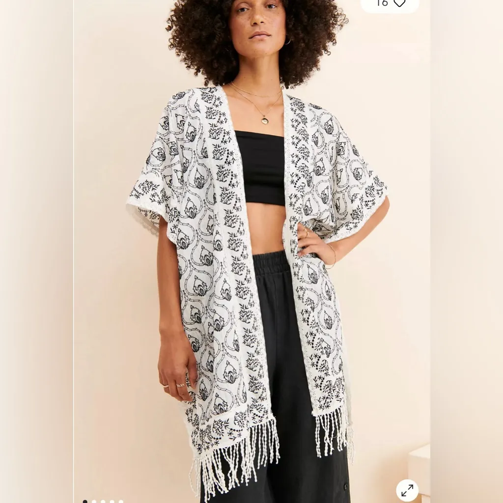 Anthropologie Printed Fringe Duster cardigan women’s size M/L - Image 2