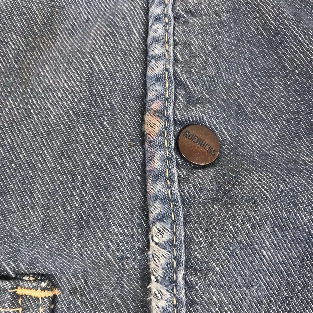 VINTAGE Sears Roebuck Denim Trucker Vest Sherpa Distressed Destroyed Retro Large Blue - Image 6