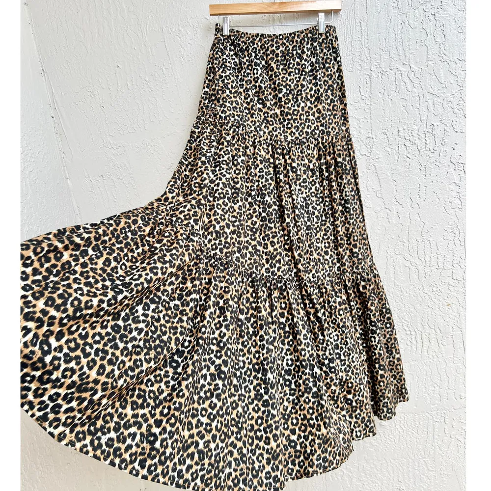Pinko Elastic Waist Leopard Print Tiered Maxi Skirt Brown Black Women's Medium Size 6 - Image 4