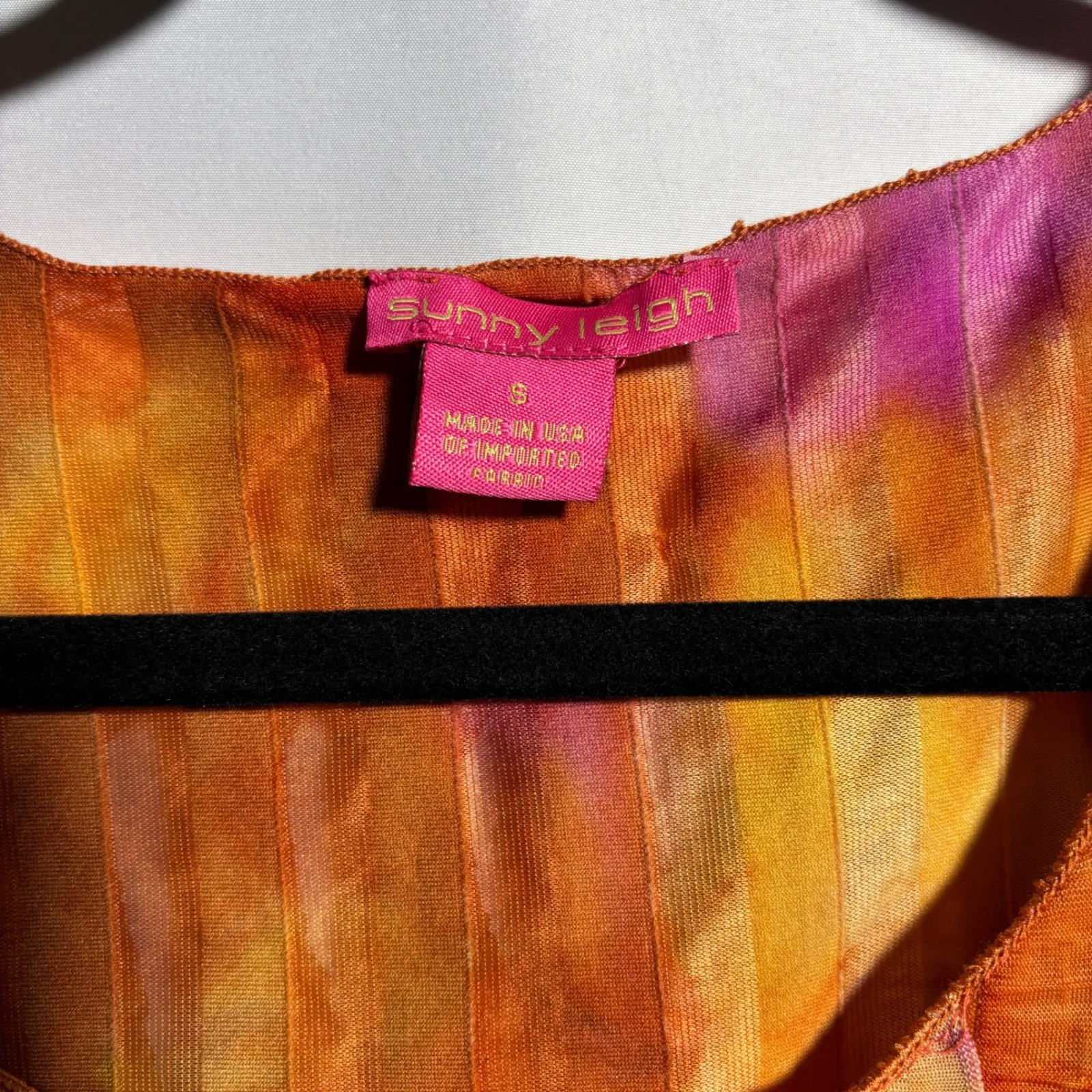 VTG Y2K‎ Sunny Leigh Ruffle Front Tank Top Orange Pink Festival Party USA Made S - Image 3