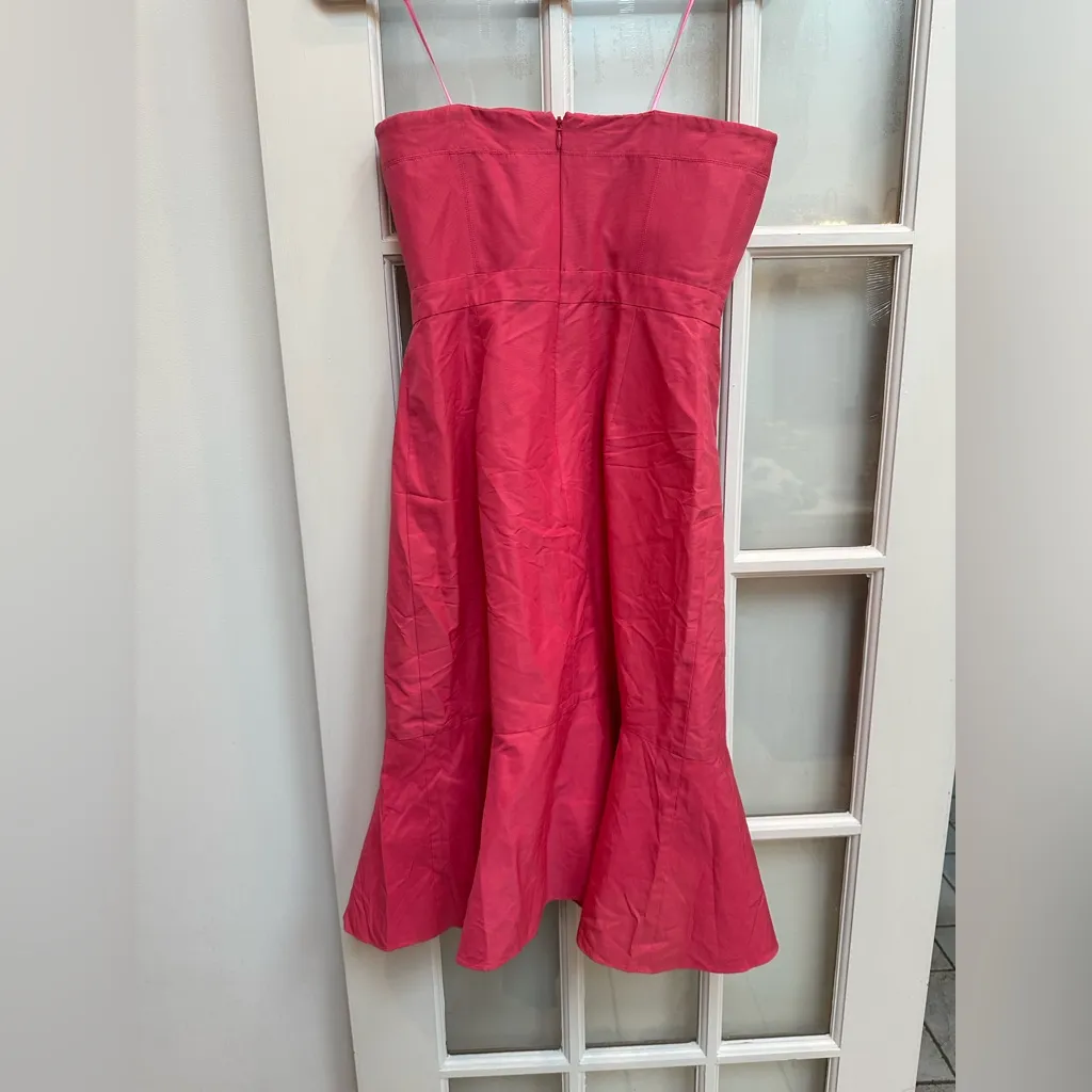 J. Crew Dark Pink Fluted Chic Strapless Silk Formal Cocktail Midi Dress Size 2 - Image 5