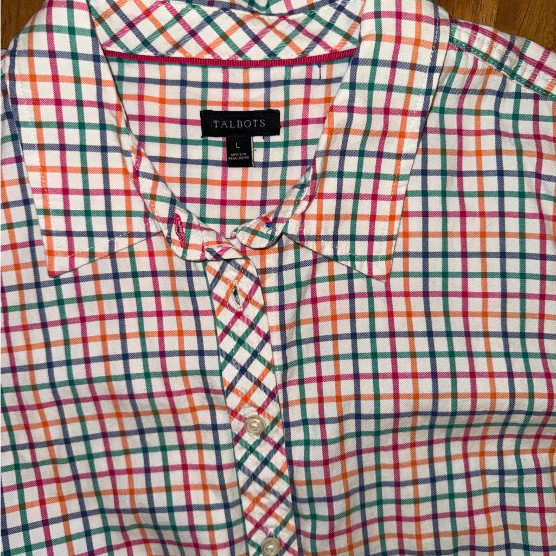 Talbots plaid women‎ 100% cotton button down size large spring style - Image 2