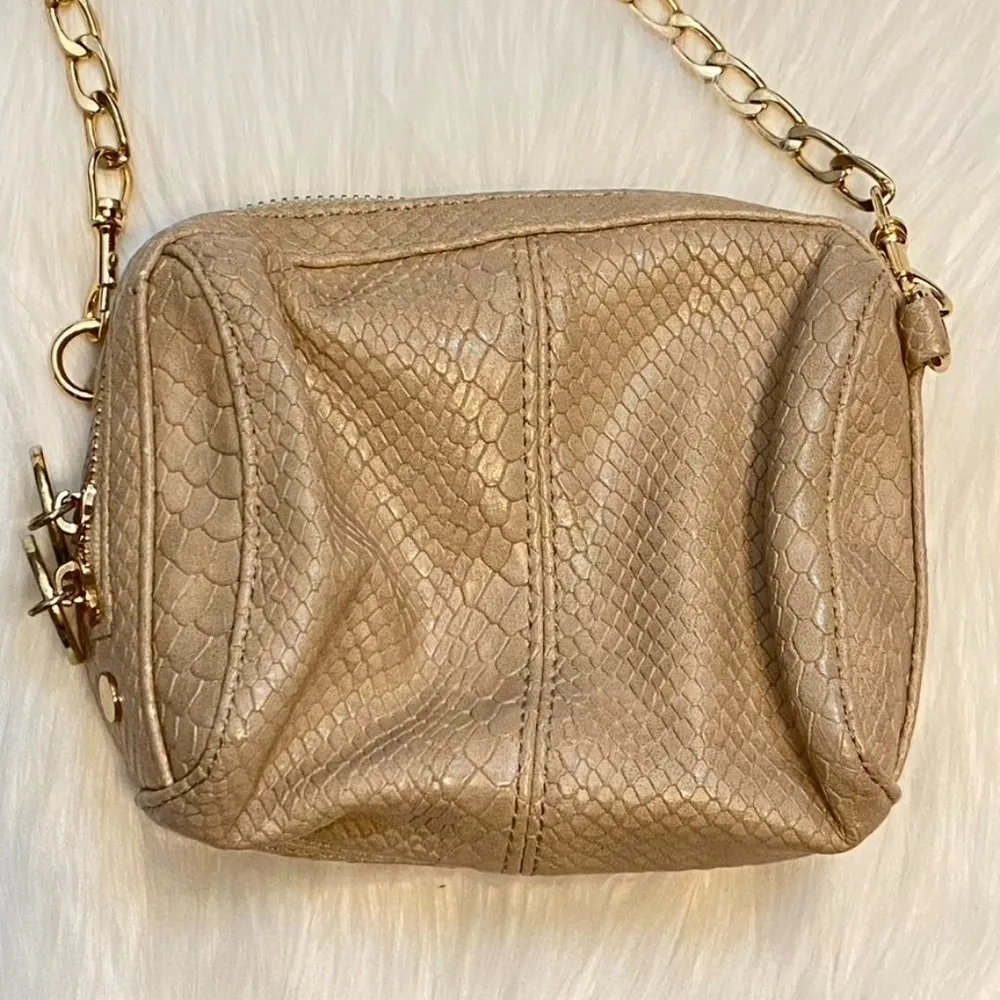 Deux Lux Mini Bag Purse Beige Snake Skin and Gold Chain Y2K - Image 4
