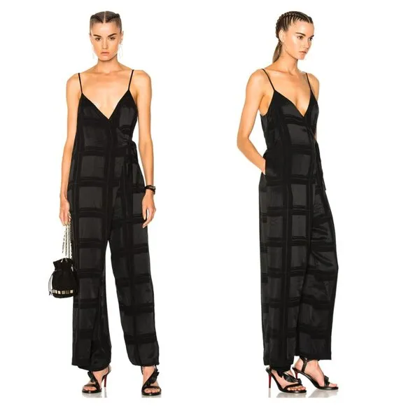 Mara Hoffman Grace Wrap Jumpsuit V-Neck Full Length in Plaid Black Women's XS - Image 2