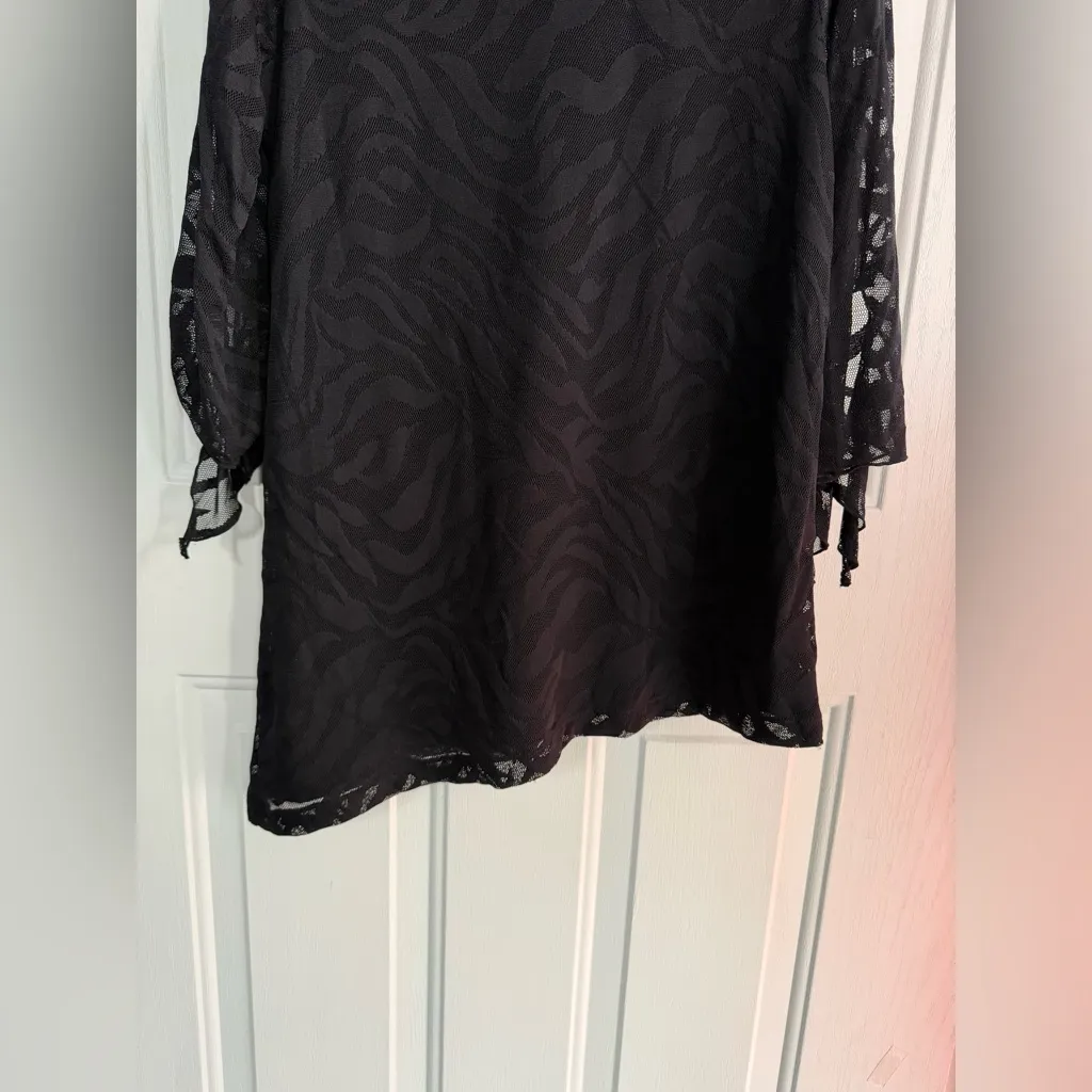 SUSAN GRAVER Black Mesh Animal Print V-Neck Top w/ Tie Sleeves – Size S. NWOT - Image 11