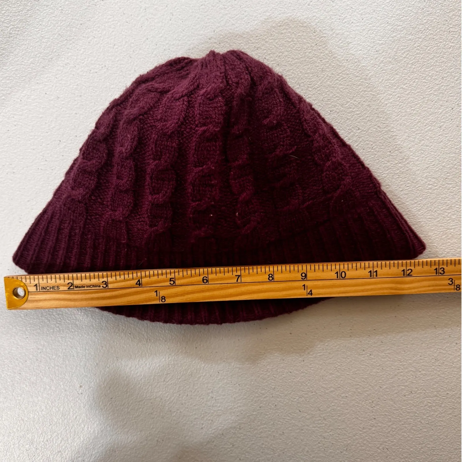 VTG ARIS‎ Cable Knit bucket Hat Burgundy Lined Cottagecore BoHO Ribbed Fisherman Red - Image 6