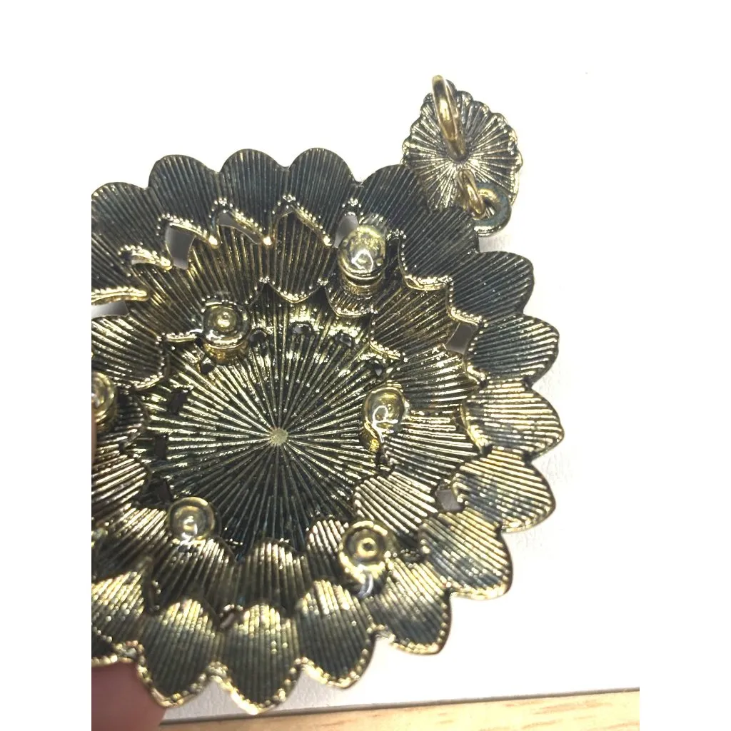 Vintage Blue Rhinestone peacock Flower Pendant - Image 3