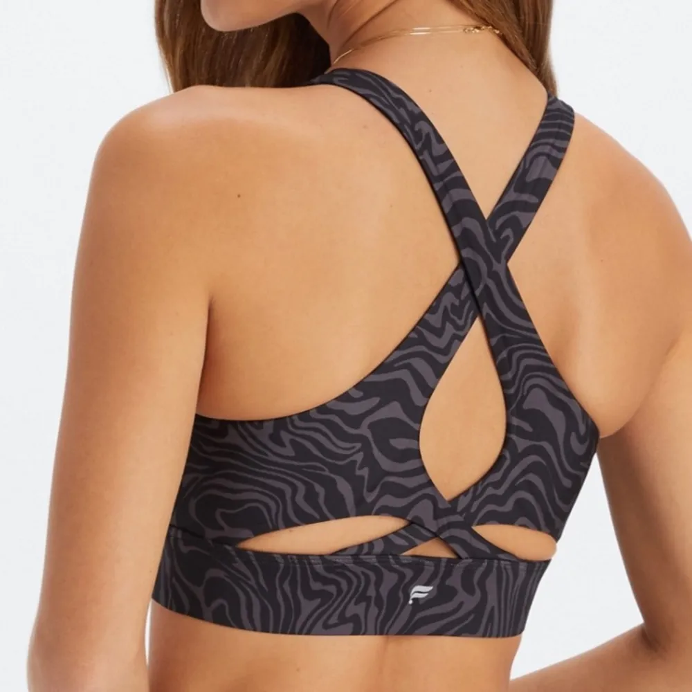 Fabletics No-Bounce High-Impact Sports Bra. Pewter Marbled Zebra Print. Size S - Image 2