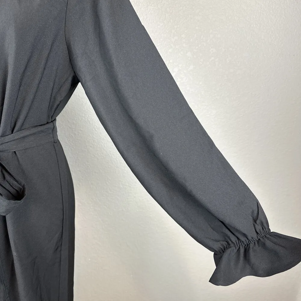 J Crew Women Drapey Shirt Dress Size M Black Satin-back Crepe Button Long Sleeve - Image 2