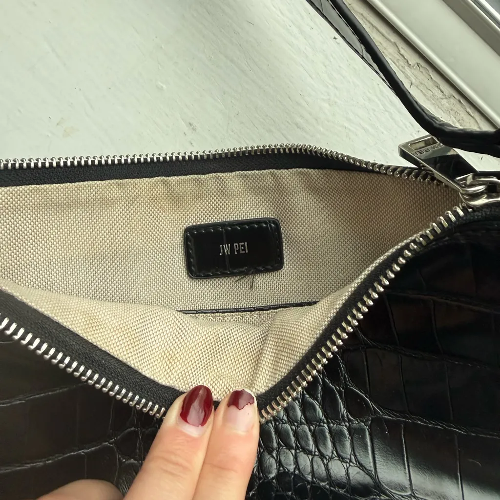 JW PEI Black Crocodile-Embossed Shoulder Bag - Image 5