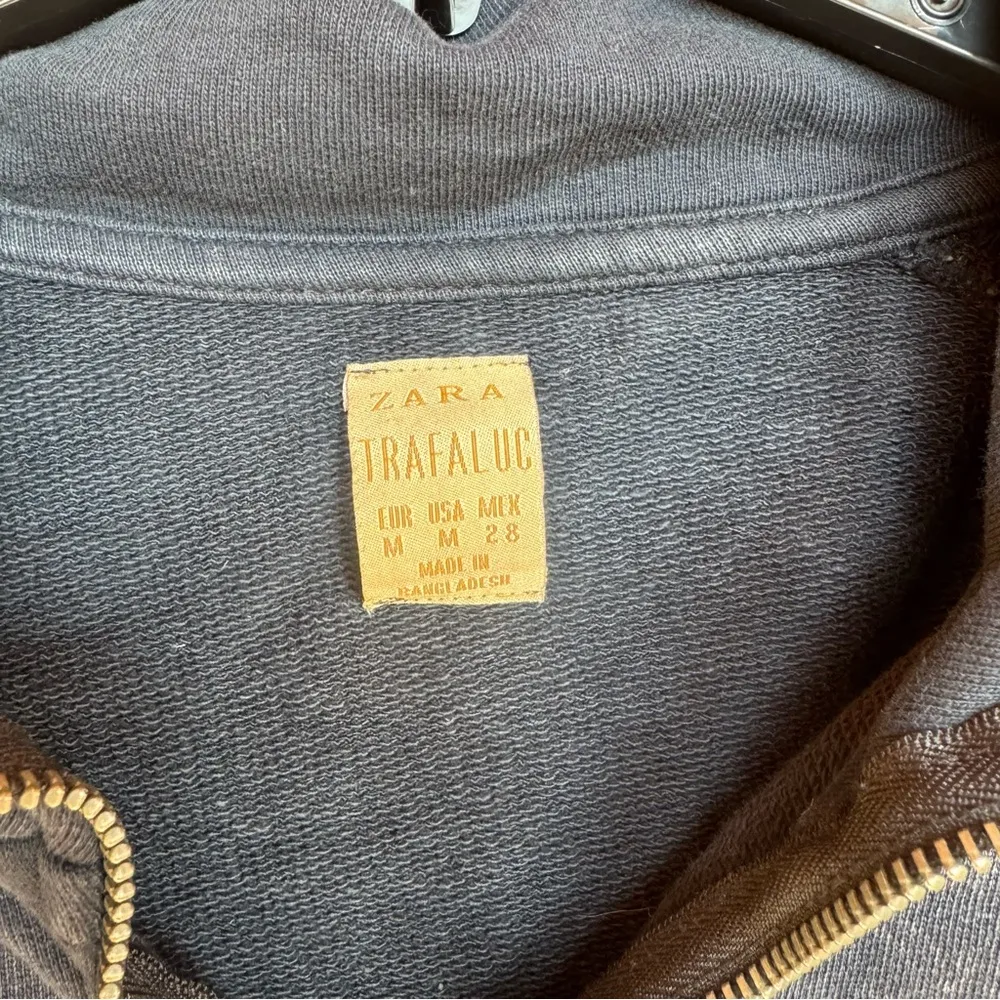 Zara Trafaluc Navy Blue Distressed Zip-up Jacket - Image 4