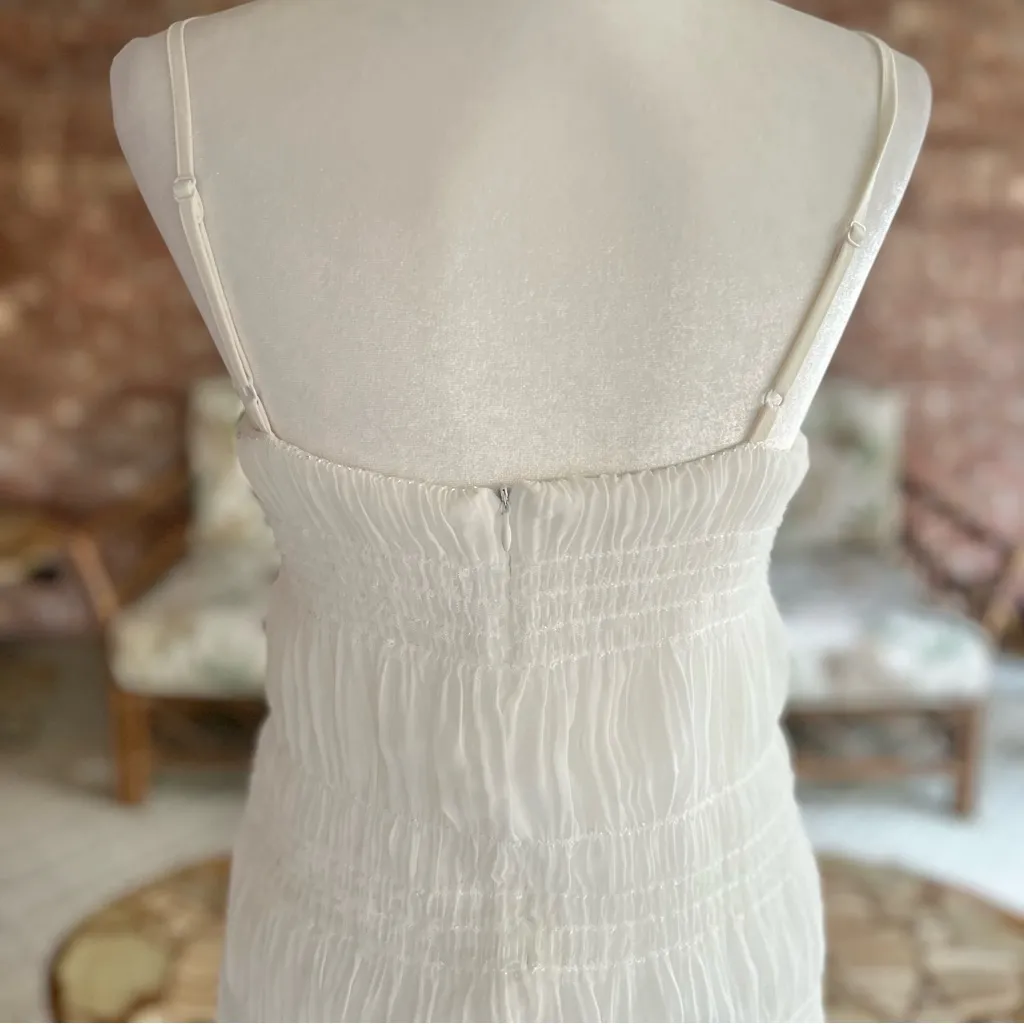 Dazy Dress Midi White Lace Sequin Tiered Sleeveless Pencil M Cocktail Party Glam Size M - Image 9