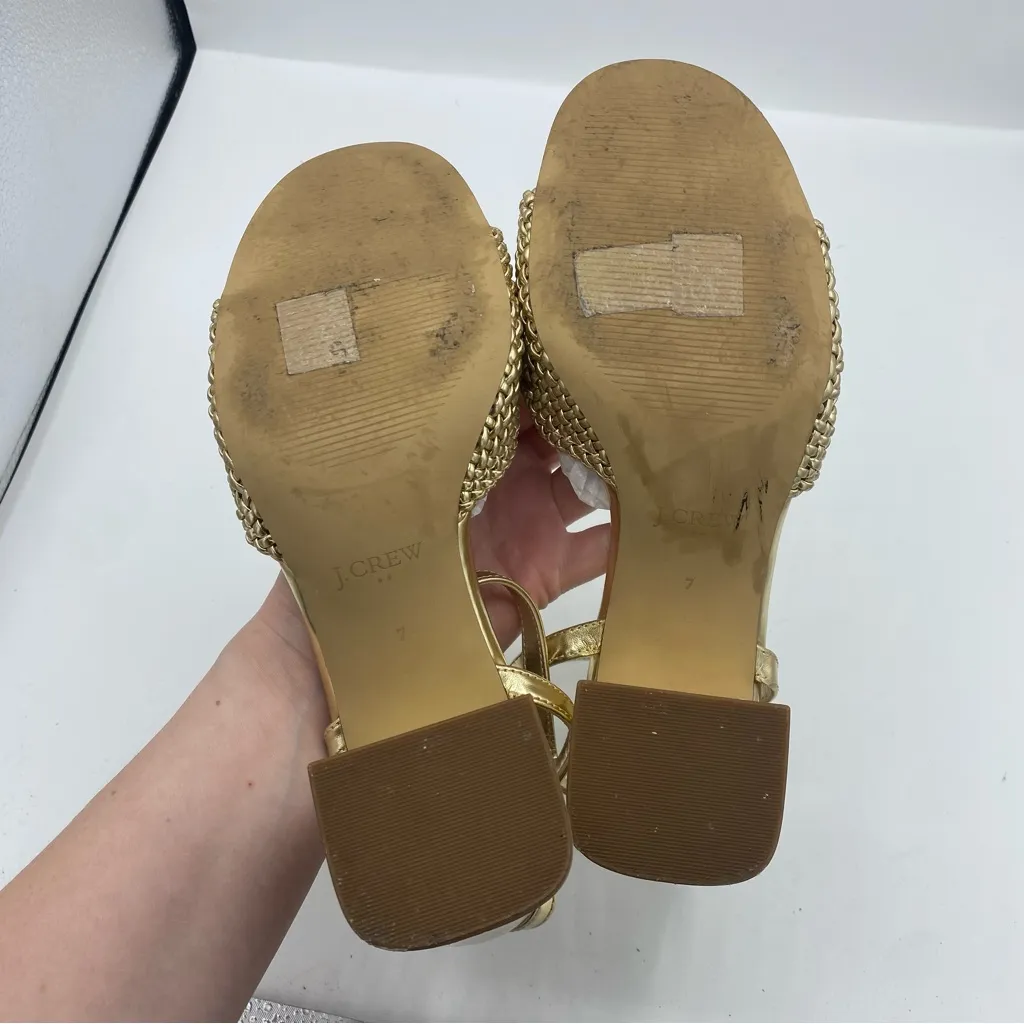 J. Crew‎ Factory Gold Woven Heeled Sandals size 7 old money classic wedding - Image 2