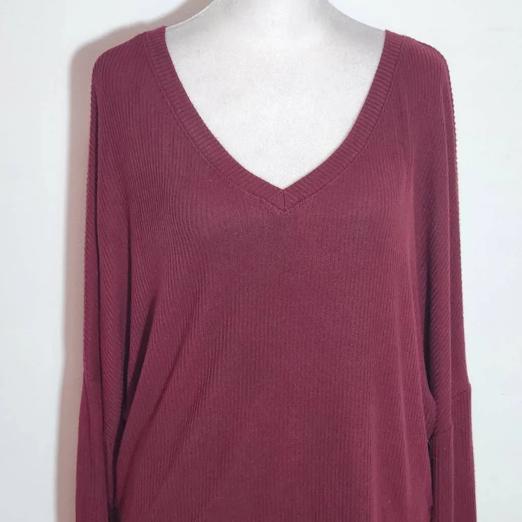 Auden Oxblood Ribbed Knit Lounge Top NWT Size Large Burgundy Knit Top Red - Image 3