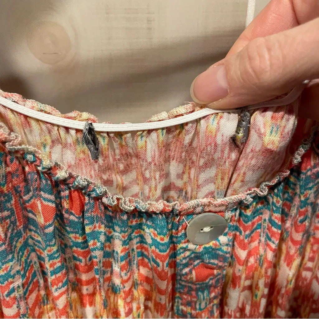 Cute stretchy tiered shell button front maxi dress aztec boho breezy smocked - Image 11