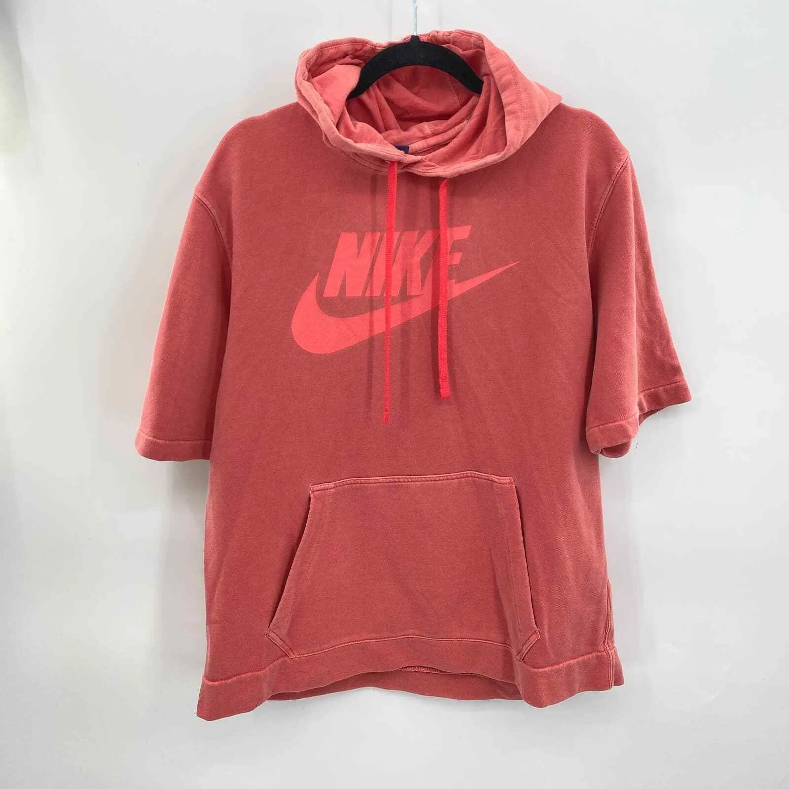 Nike Hoodie Sweatshirt Womens Large Coral Pink cotton polyester Hood Pocket LOGO - Image 2