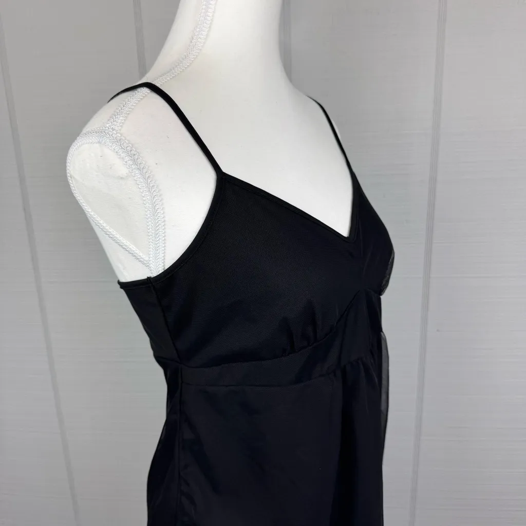 Ann Taylor Loft Black Mesh Empire Waist V-neck Tank Top Blouse Dainty Lace Hem - Image 3